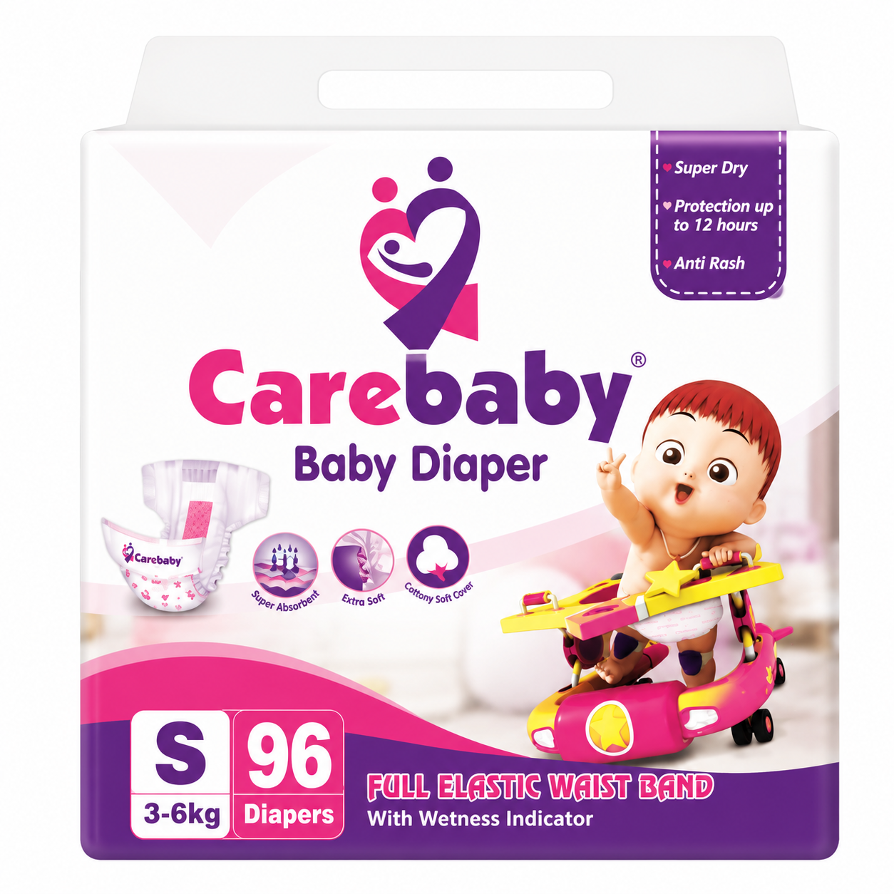 Carebaby Diapers Small | Size 2 | 96 Pcs