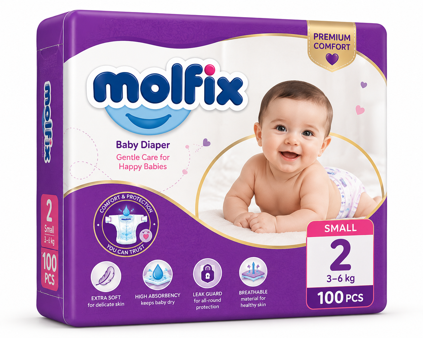 Molfix Diapers Small | Size 2 | 100 Pcs