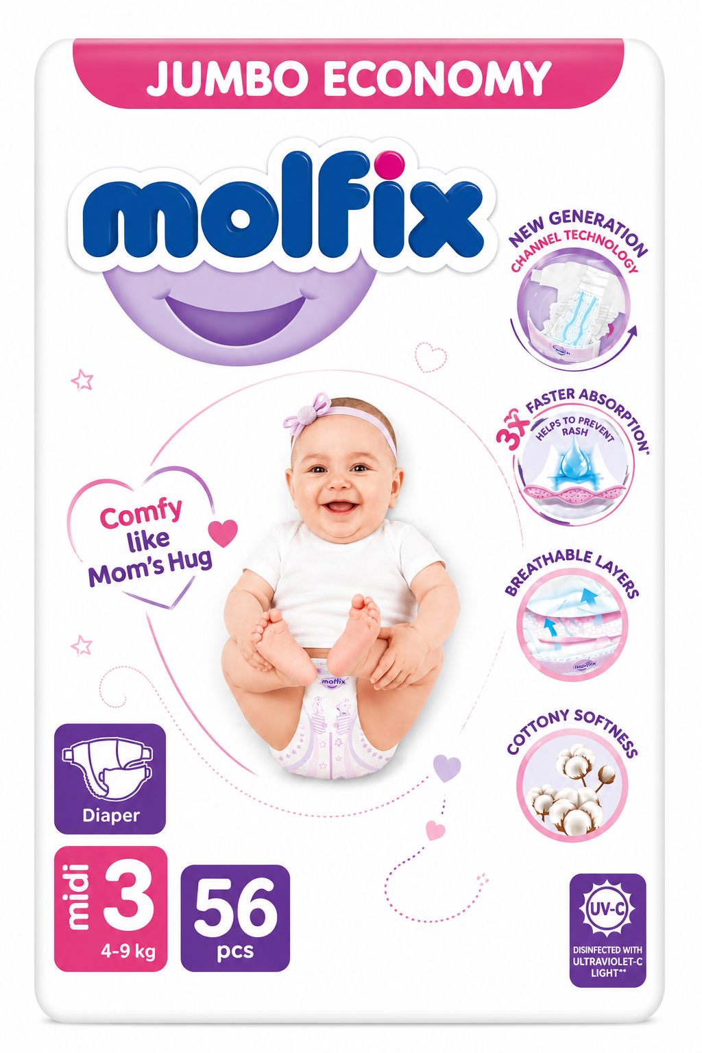 Molfix Diapers Medium | Size 3 | 56 Pcs