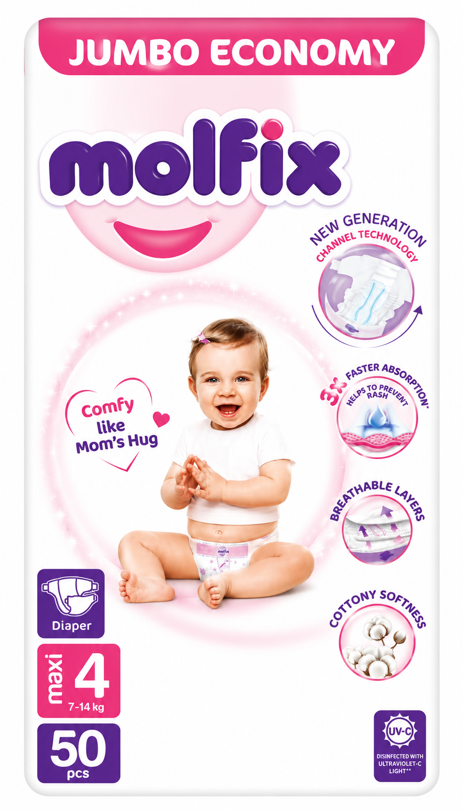 Molfix Diapers Large | Size 4 | 50 Pcs