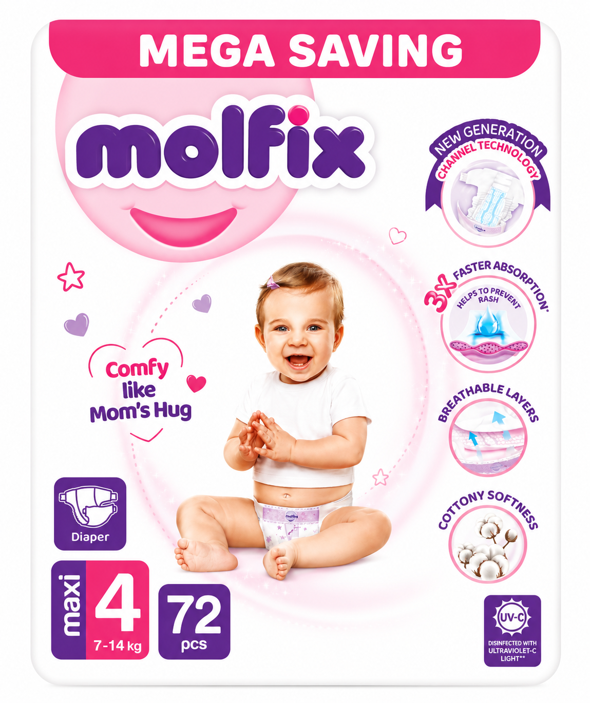 Molfix Diapers Large | Size 4 | 72 Pcs