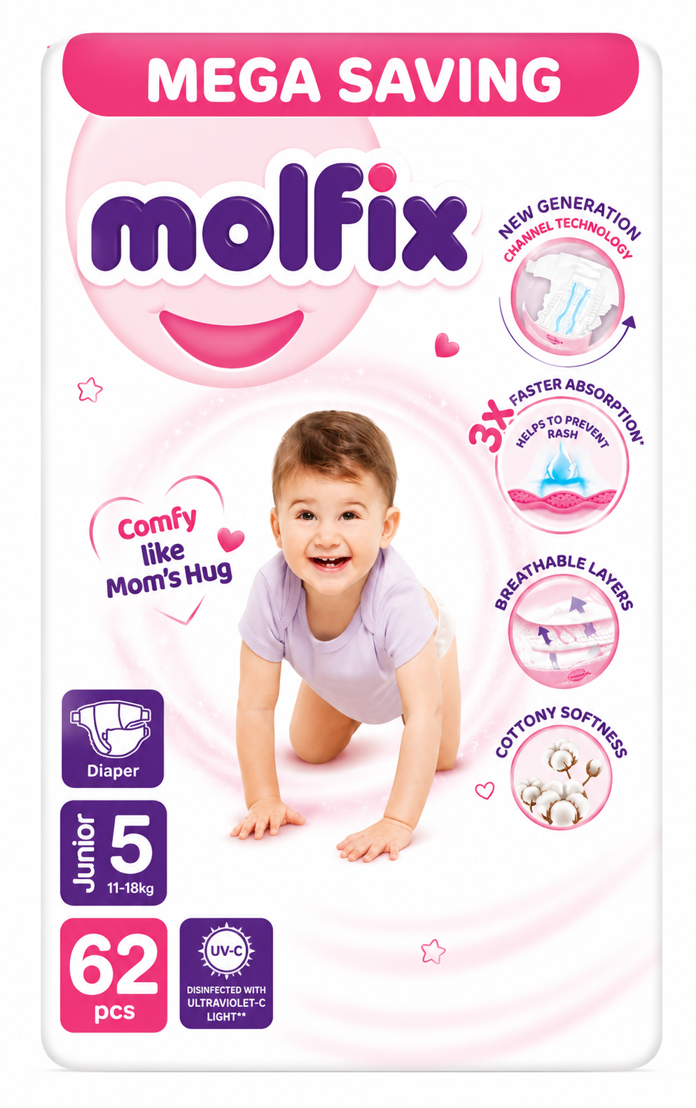 Molfix Diapers XL | Size 5 | 62 Pcs