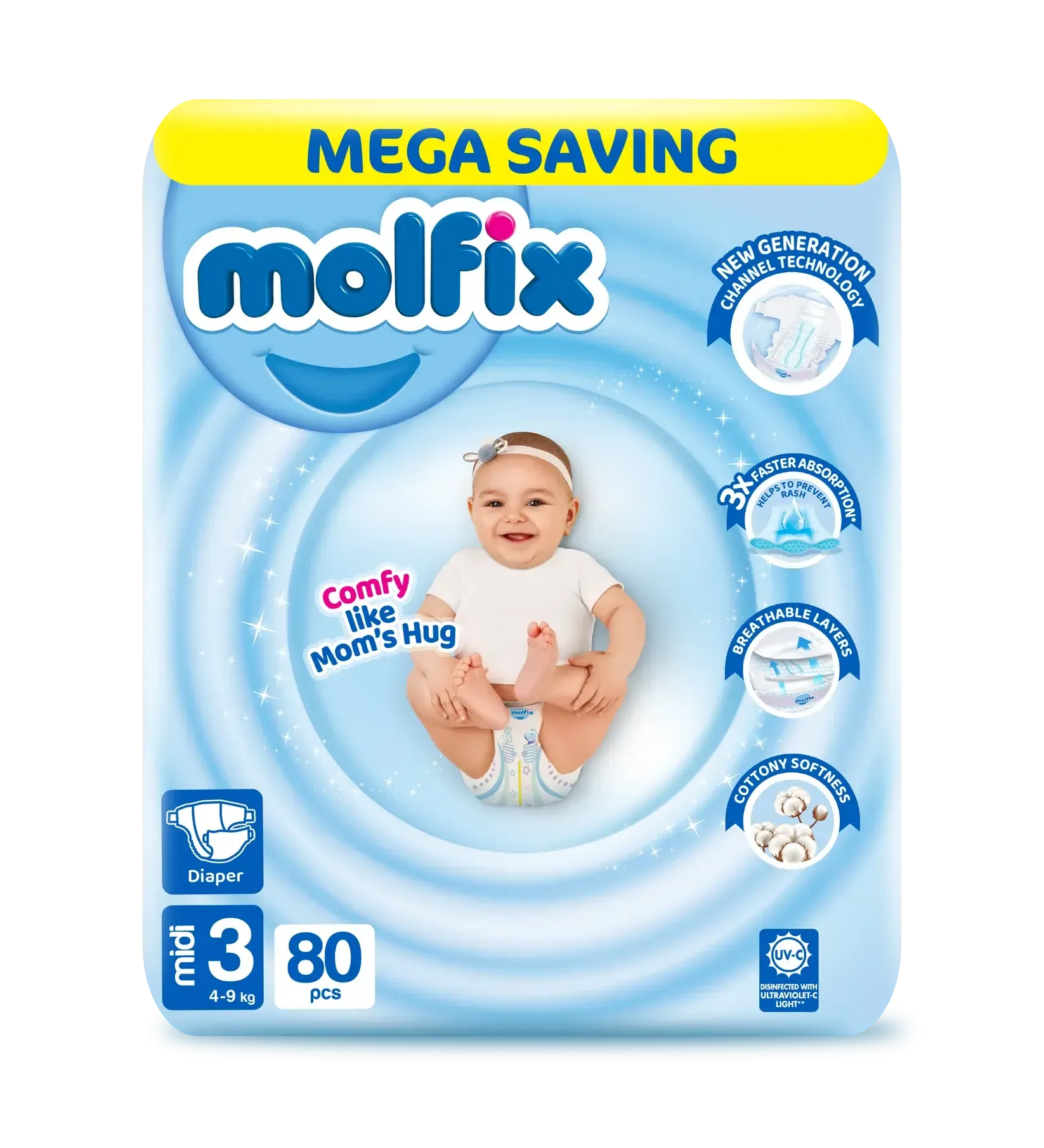 Molfix Diapers Medium | Size 3 | 80 Pcs
